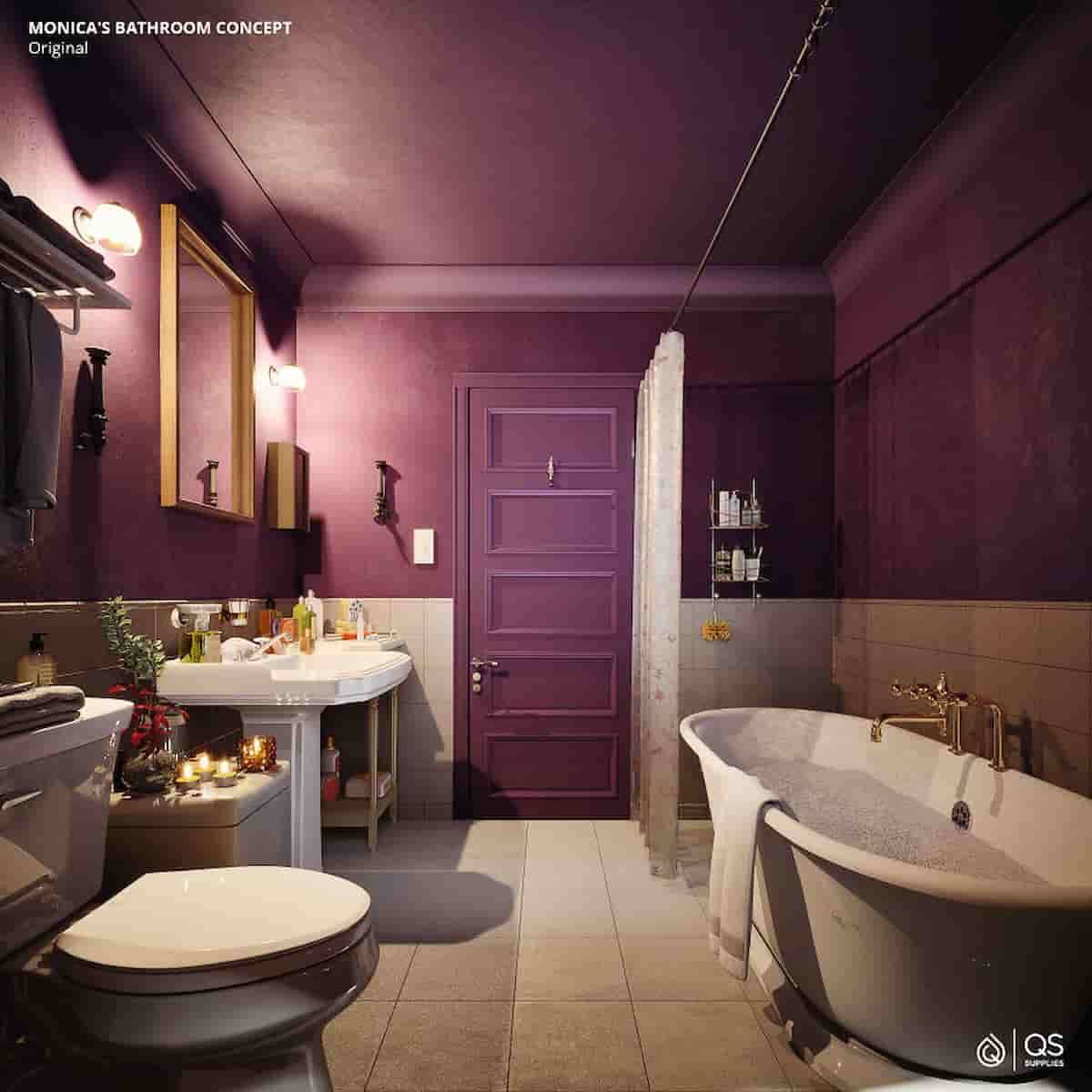 Estúdio QS Supplies recria banheiro de Monica Geller, de Friends em 6 diferentes estilos. Fotos: Divulgação/QS Supplies